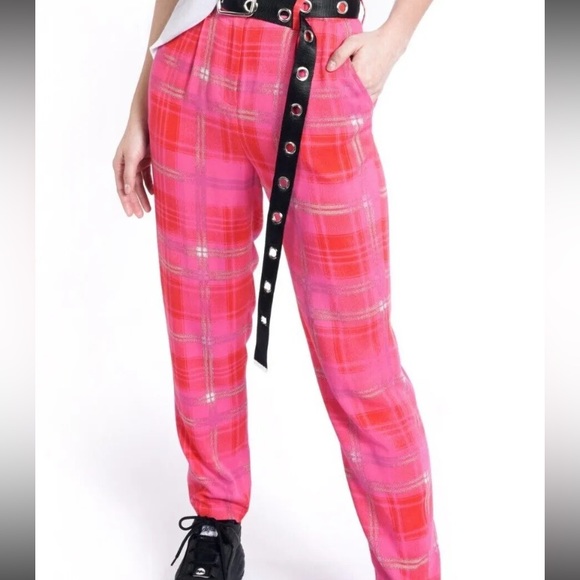 Wildfang + BP Pink Rouge Plaid Pants size small worn once - Picture 2 of 7